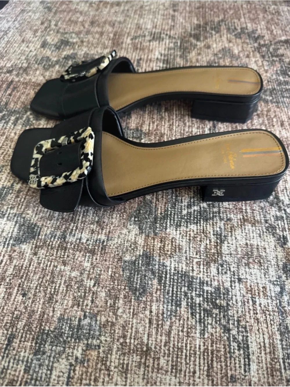 Sam Edelman Deacon Black Leather Slide Mules with Tortoiseshell Buckle